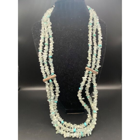 Jay King DRT Aquamarine Turquoise Chip 925 Silver Necklace Vintage 21+3 - Picture 1 of 10